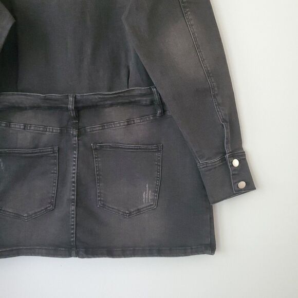 Fashion Nova Black Distressed Denim Long Sleeve Romper Mini Dress Womens 2XL - Picture 5 of 8